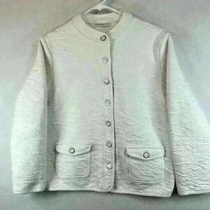 Isaac Mizrahi Jacket White Women’s Size Medium Quilted Cotton Blend Pockets